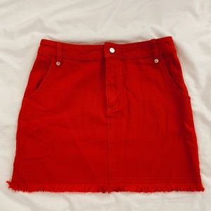 Red denim skirt!